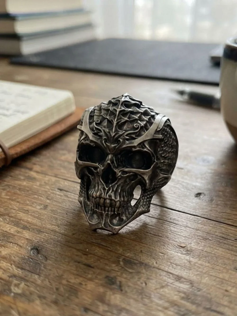 Mens dragon skull punk ring stainless steel gothic